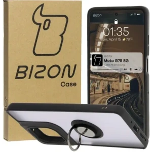 Kup Etui z uchwytem na palec Bizon Case Hybrid Ring do Motorola Moto G75 5G przydymione z czarną ramką - BIZ8311 - {ean13} - Sklep Home Screen