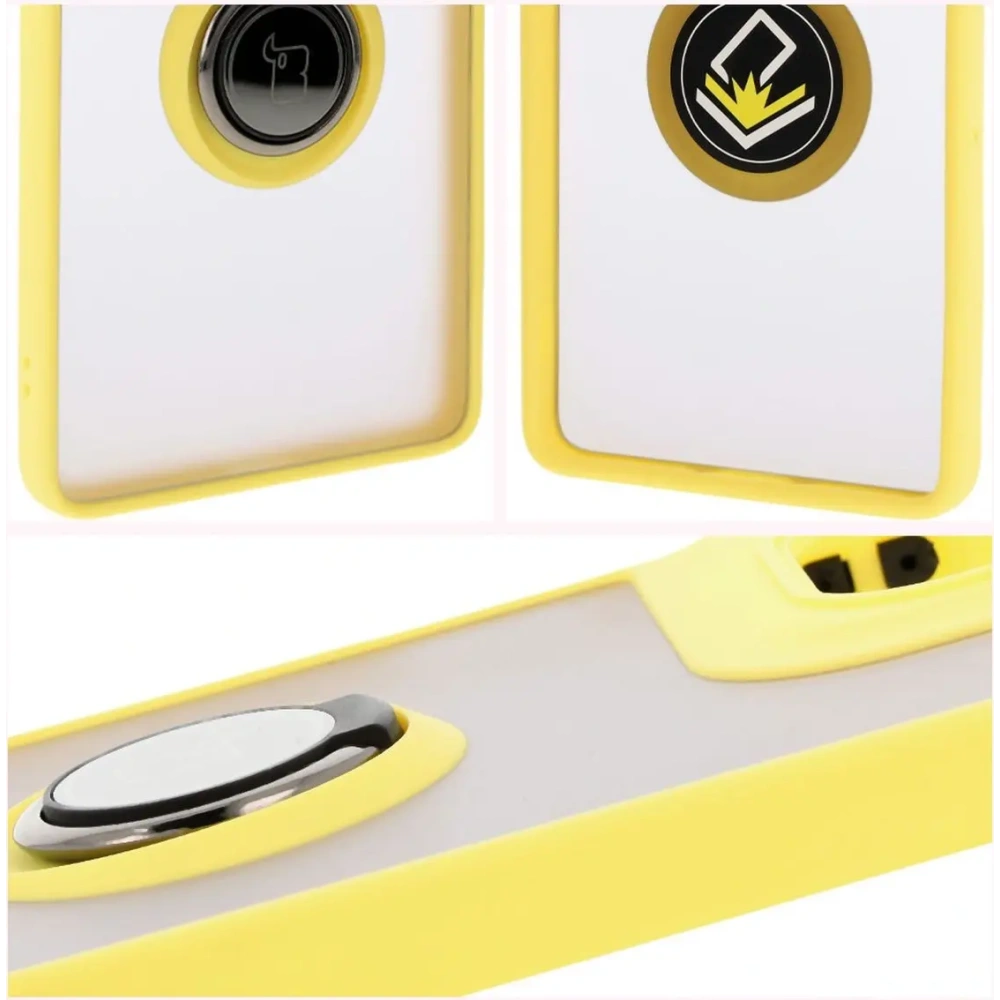 Etui z uchwytem na palec Bizon Case Hybrid Ring do Motorola Moto G75 5G przydymione z żółtą ramką