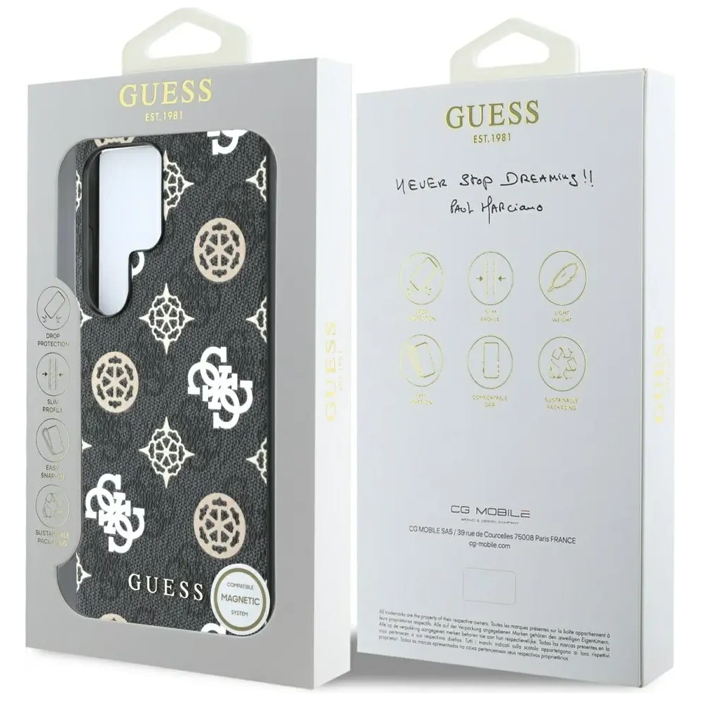 Etui Guess 4G Printed Colored Peony Pattern MagSafe do Samsung Galaxy S25 Ultra czarny