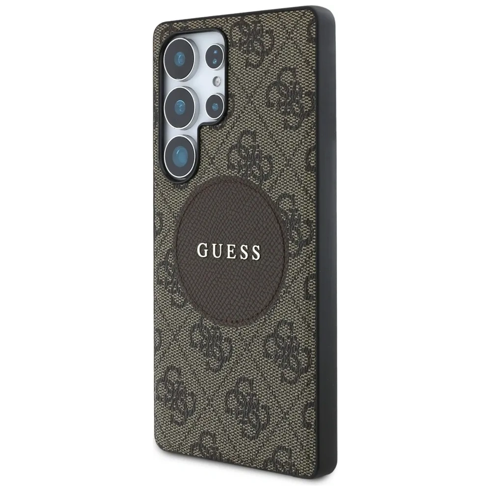 Etui Guess 4G Round Patch Classic Logo MagSafe do Samsung Galaxy S25 Ultra brązowy
