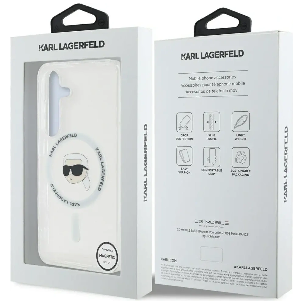 Etui Karl Lagerfeld Button Karl Head Printed Logo MagSafe do Samsung Galaxy S25 biały