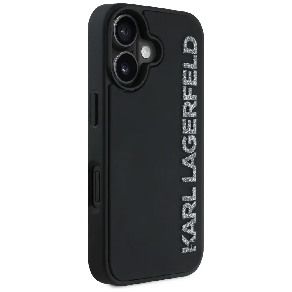 Etui Karl Lagerfeld HC 3D Rubber Elongated Glitter do Apple iPhone 16 czarny