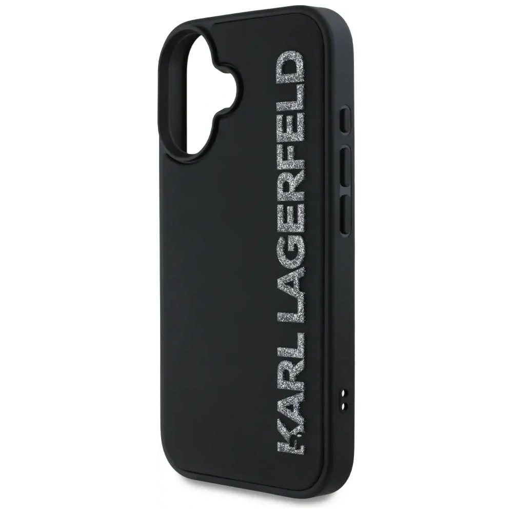 Etui Karl Lagerfeld HC 3D Rubber Elongated Glitter do Apple iPhone 16 czarny