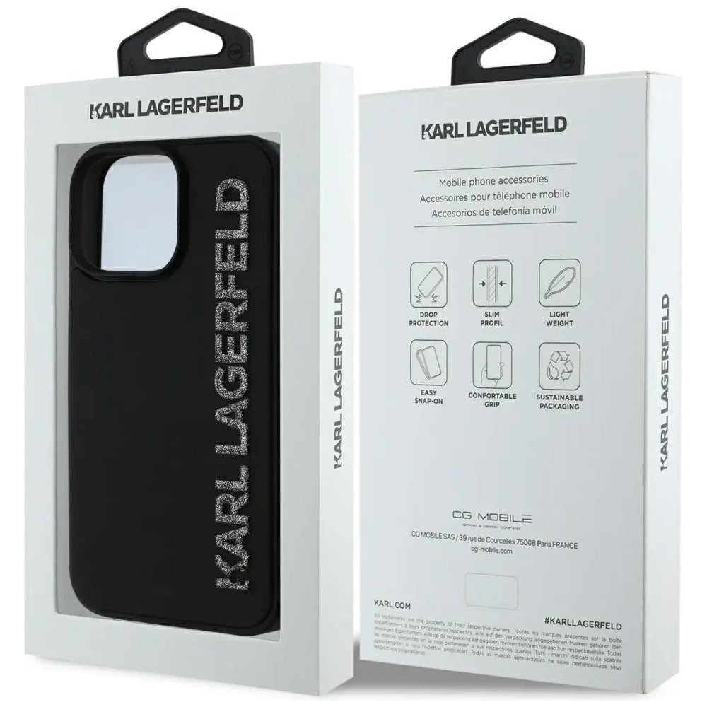 Etui Karl Lagerfeld HC 3D Rubber Elongated Glitter do Apple iPhone 16 Pro czarny