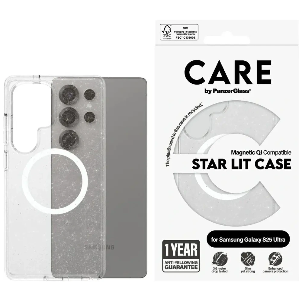 Etui CARE by PanzerGlass Flagship Urban Combat StarLight White QI do Samsung Galaxy S25 Ultra przezroczysty