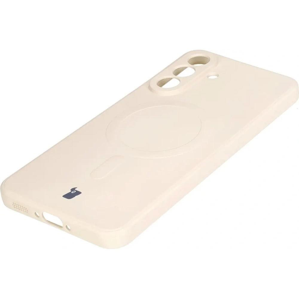 Silikonowe etui z pierścieniem magnetycznym Bizon Case Silicone Magnetic Sq do Samsung Galaxy A56 5G beżowe