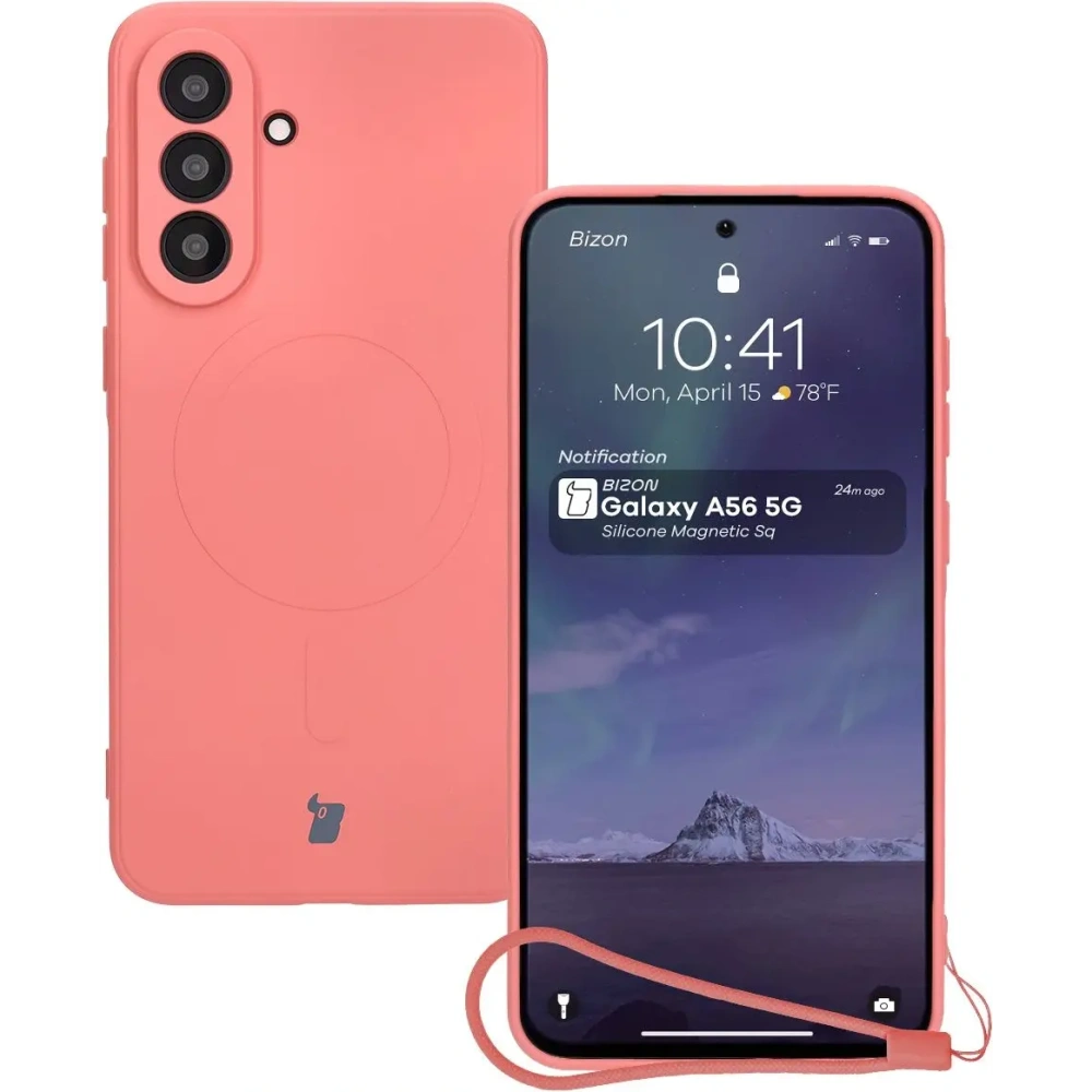 Silikonowe etui z pierścieniem magnetycznym Bizon Case Silicone Magnetic Sq do Samsung Galaxy A56 5G brudnoróżowe