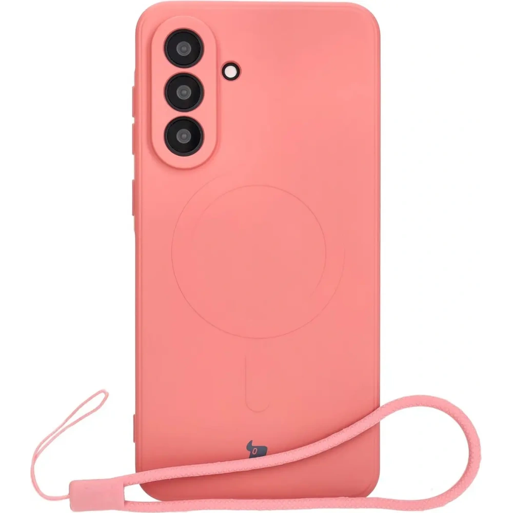 Silikonowe etui z pierścieniem magnetycznym Bizon Case Silicone Magnetic Sq do Samsung Galaxy A56 5G brudnoróżowe
