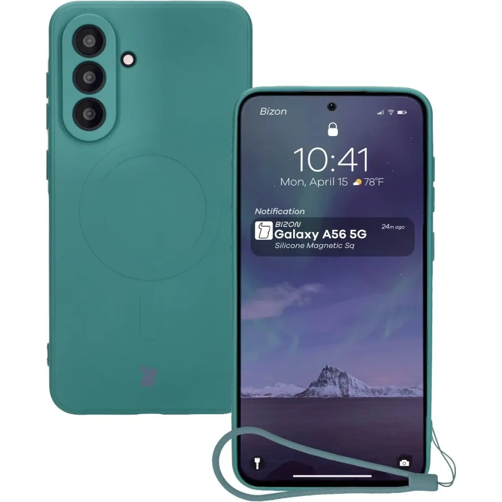 Silikonowe etui z pierścieniem magnetycznym Bizon Case Silicone Magnetic Sq do Samsung Galaxy A56 5G ciemnozielone