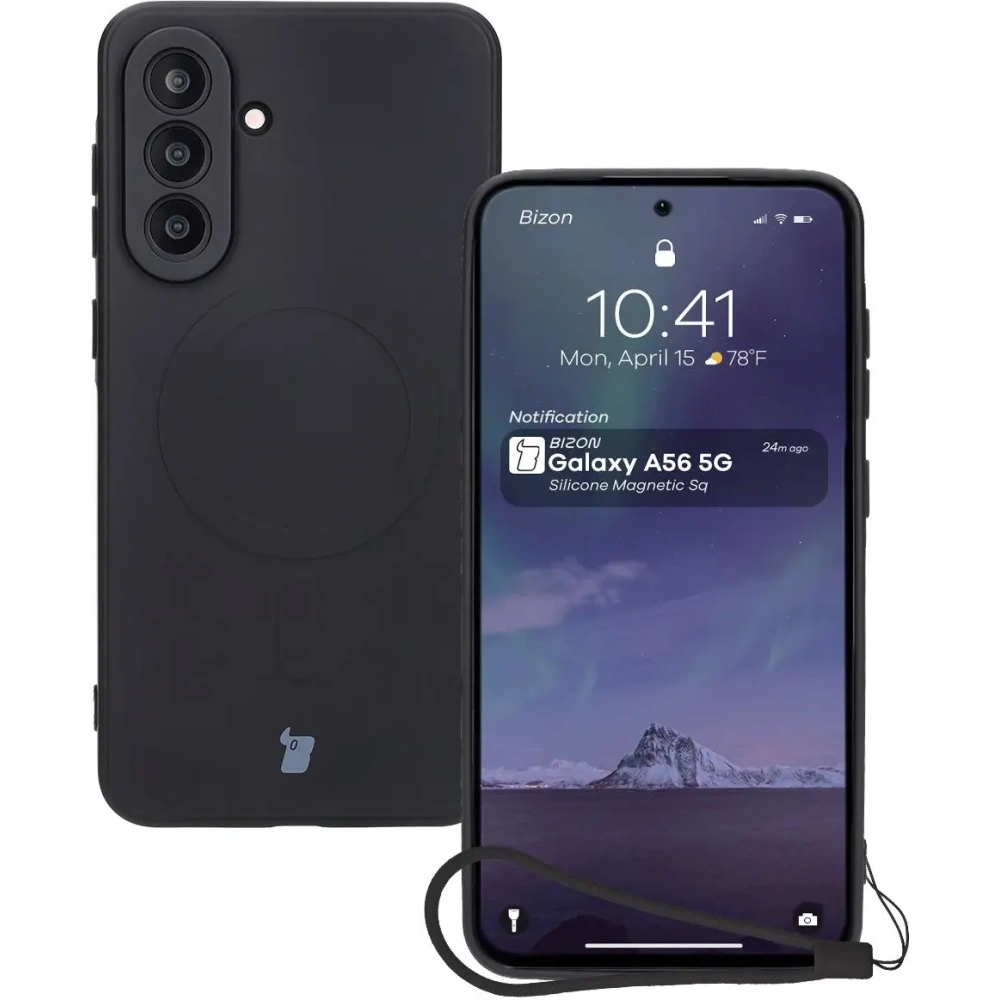 Silikonowe etui z pierścieniem magnetycznym Bizon Case Silicone Magnetic Sq do Samsung Galaxy A56 5G czarne