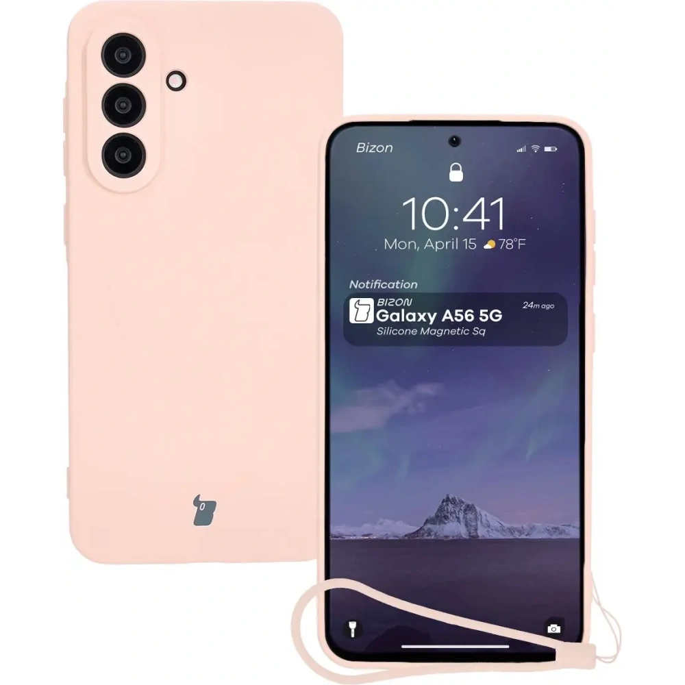 Silikonowe etui z pierścieniem magnetycznym Bizon Case Silicone Magnetic Sq do Samsung Galaxy A56 5G jasnoróżowe