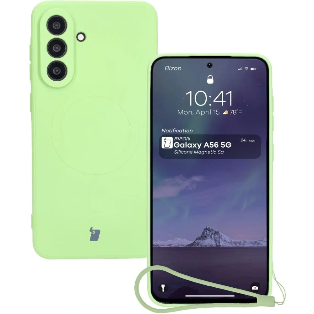 Silikonowe etui z pierścieniem magnetycznym Bizon Case Silicone Magnetic Sq do Samsung Galaxy A56 5G jasnozielone