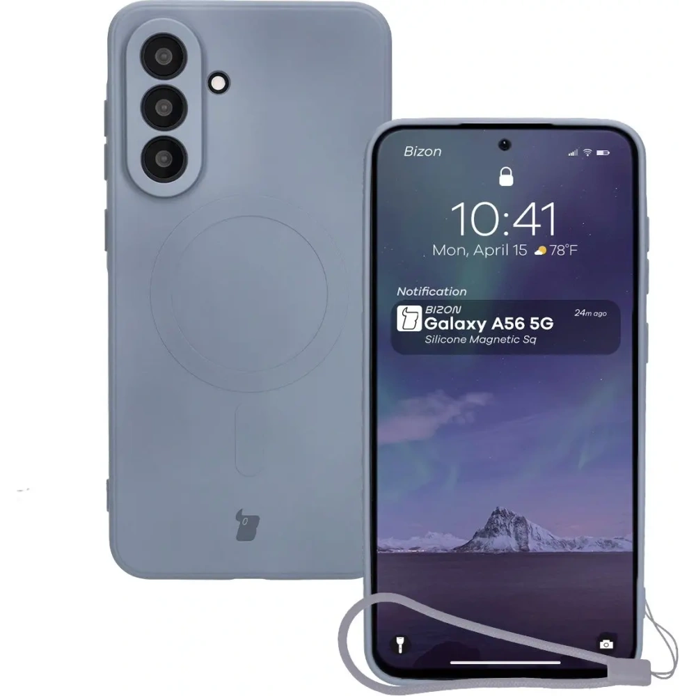 Silikonowe etui z pierścieniem magnetycznym Bizon Case Silicone Magnetic Sq do Samsung Galaxy A56 5G szare