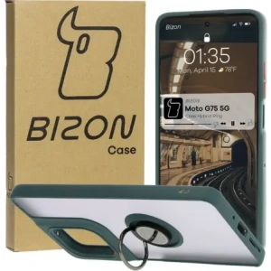 Kup Etui z uchwytem na palec Bizon Case Hybrid Ring do Motorola Moto G75 5G zakouřené s tmavě zeleným rámečkem - BIZ8322 - {ean13} - Sklep Home Screen