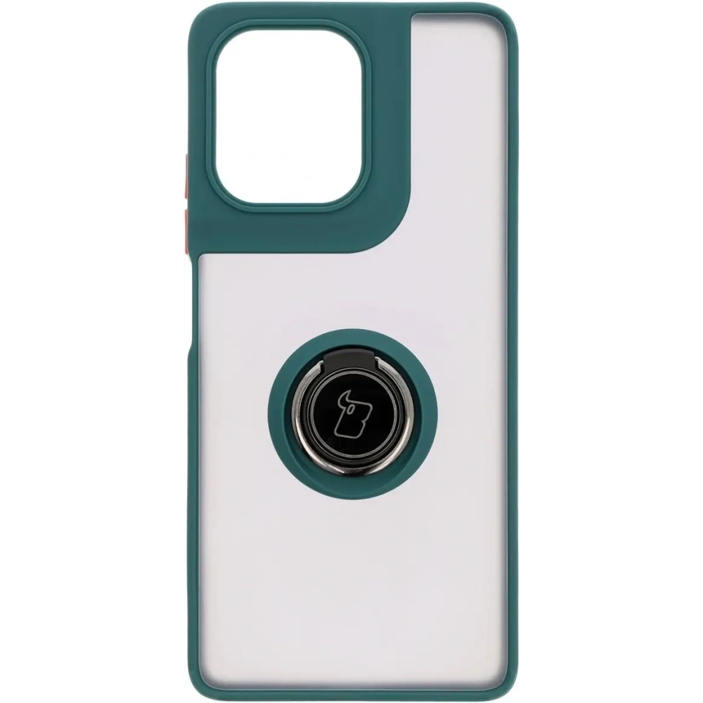 Etui z uchwytem na palec Bizon Case Hybrid Ring do Motorola Moto G75 5G przydymione z ciemnozieloną ramką