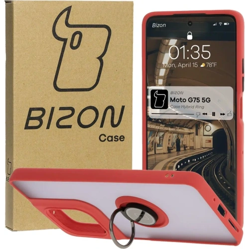 Kup Bizon Case Hybrid Ring Motorola Moto G75 5G rauchig mit einem roten Rahmen - BIZ8323 - {ean13} - Sklep Home Screen