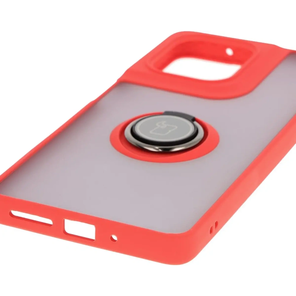 Etui z uchwytem na palec Bizon Case Hybrid Ring do Motorola Moto G75 5G przydymione z czerwoną ramką