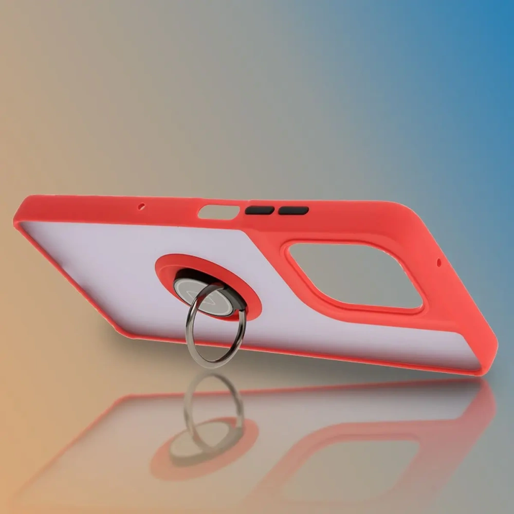 Etui z uchwytem na palec Bizon Case Hybrid Ring do Motorola Moto G75 5G przydymione z czerwoną ramką