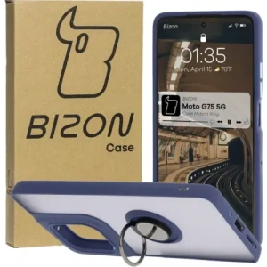 Kup Etui s držákem na prst Bizon Case Hybrid Ring pro Motorola Moto G75 5G kouřové s modrým rámem - BIZ8324 - {ean13} - Sklep Home Screen