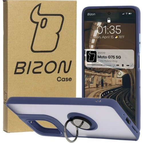 Kup Bizon Case Hybrid Ring Motorola Moto G75 5G fumuriu cu un cadru albastru închis - BIZ8324 - {ean13} - Sklep Home Screen