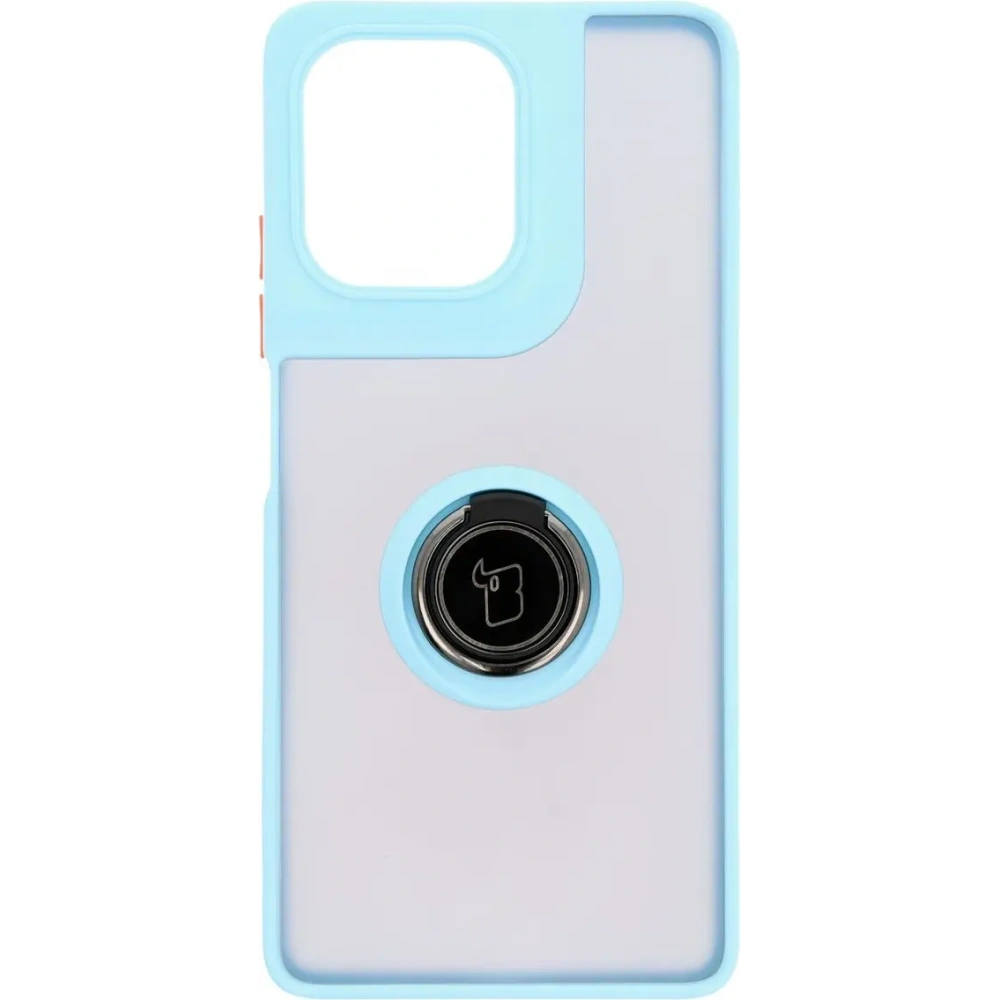 Etui z uchwytem na palec Bizon Case Hybrid Ring do Motorola Moto G75 5G przydymione z jasnoniebieską ramką