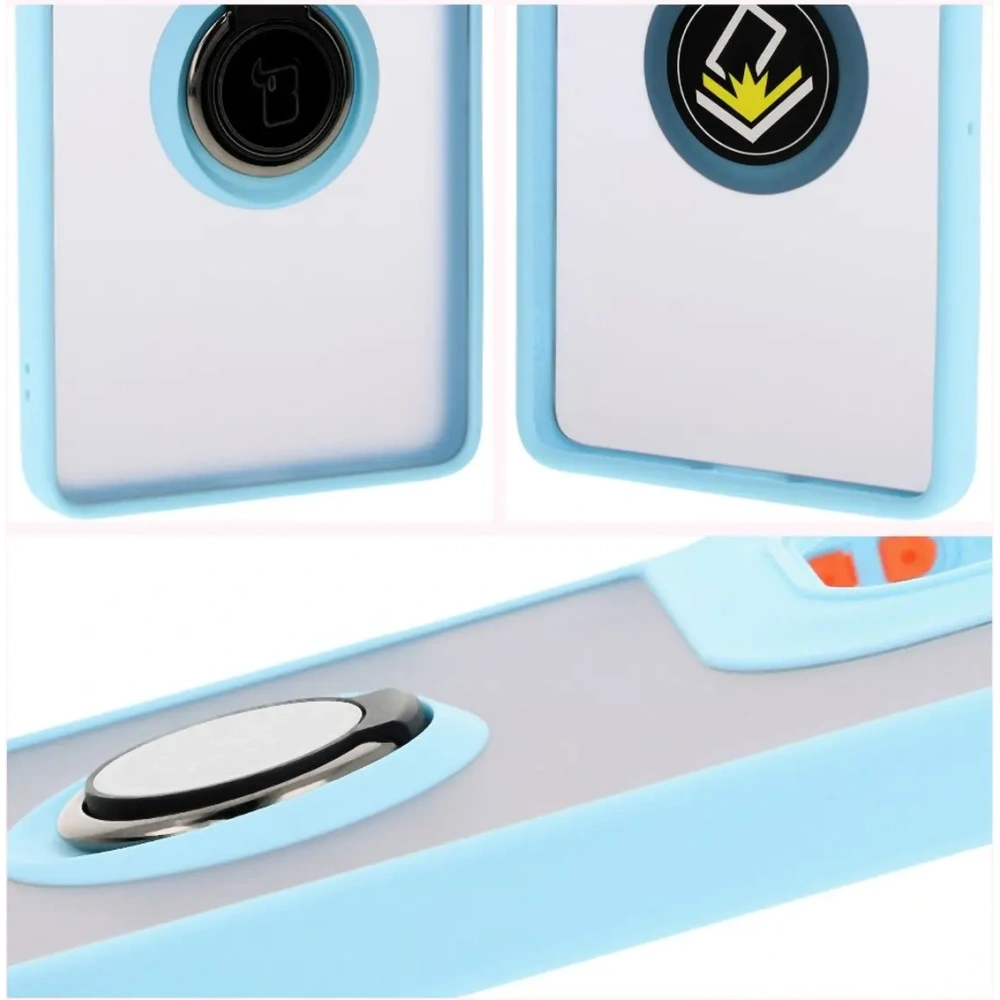 Etui z uchwytem na palec Bizon Case Hybrid Ring do Motorola Moto G75 5G przydymione z jasnoniebieską ramką