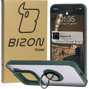 Bizon Case Hybrid Ring Xiaomi 15 smoky with a dark green frame