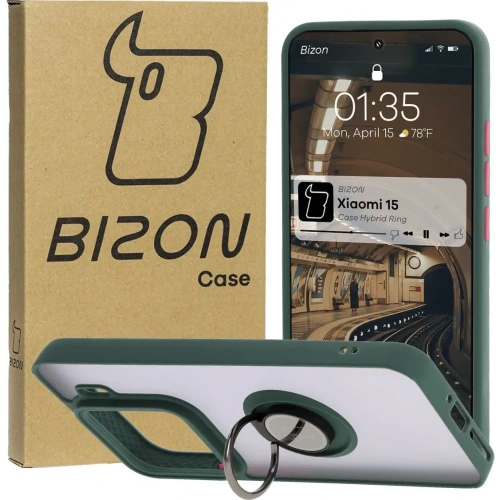 Buy Bizon Case Hybrid Ring Xiaomi 15 smoky with a dark green frame - BIZ8326 - {ean13} - Home Screen Store Europe