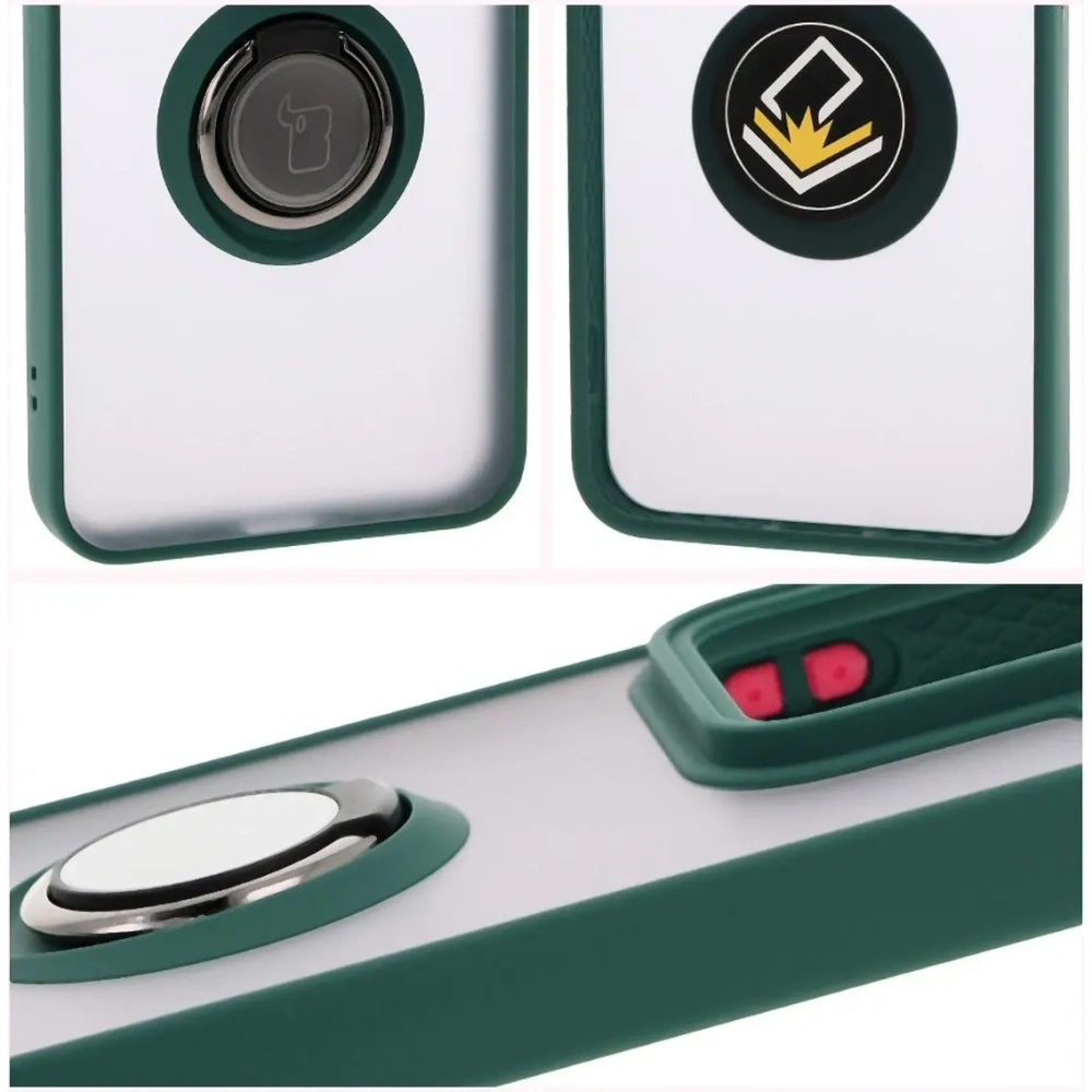 Etui z uchwytem na palec Bizon Case Hybrid Ring do Xiaomi 15 przydymione z ciemnozieloną ramką