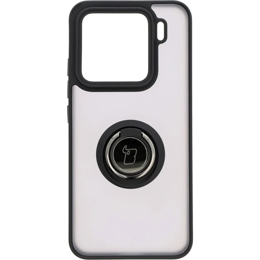 Etui z uchwytem na palec Bizon Case Hybrid Ring do Xiaomi 15 przydymione z czarną ramką