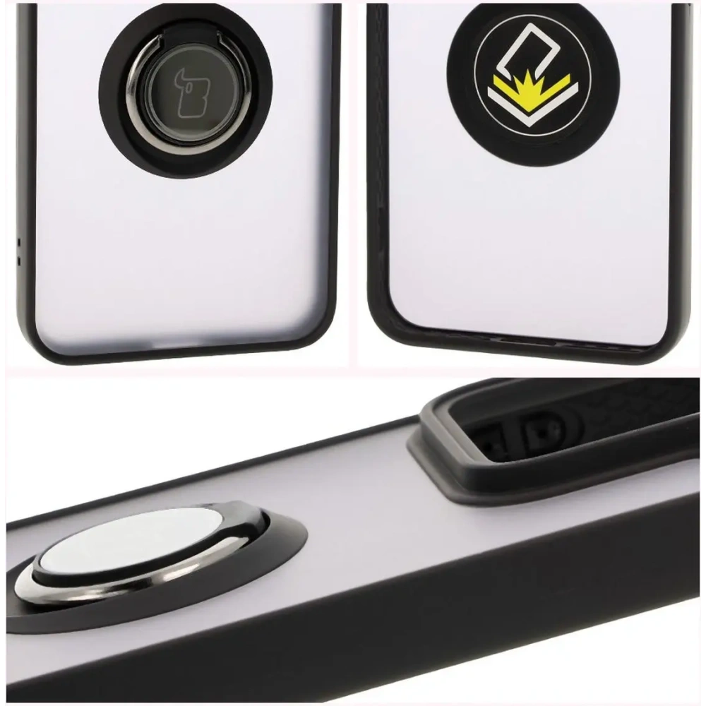 Etui z uchwytem na palec Bizon Case Hybrid Ring do Xiaomi 15 przydymione z czarną ramką