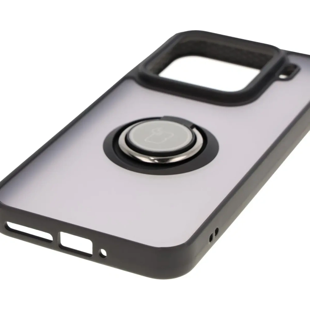 Etui z uchwytem na palec Bizon Case Hybrid Ring do Xiaomi 15 przydymione z czarną ramką