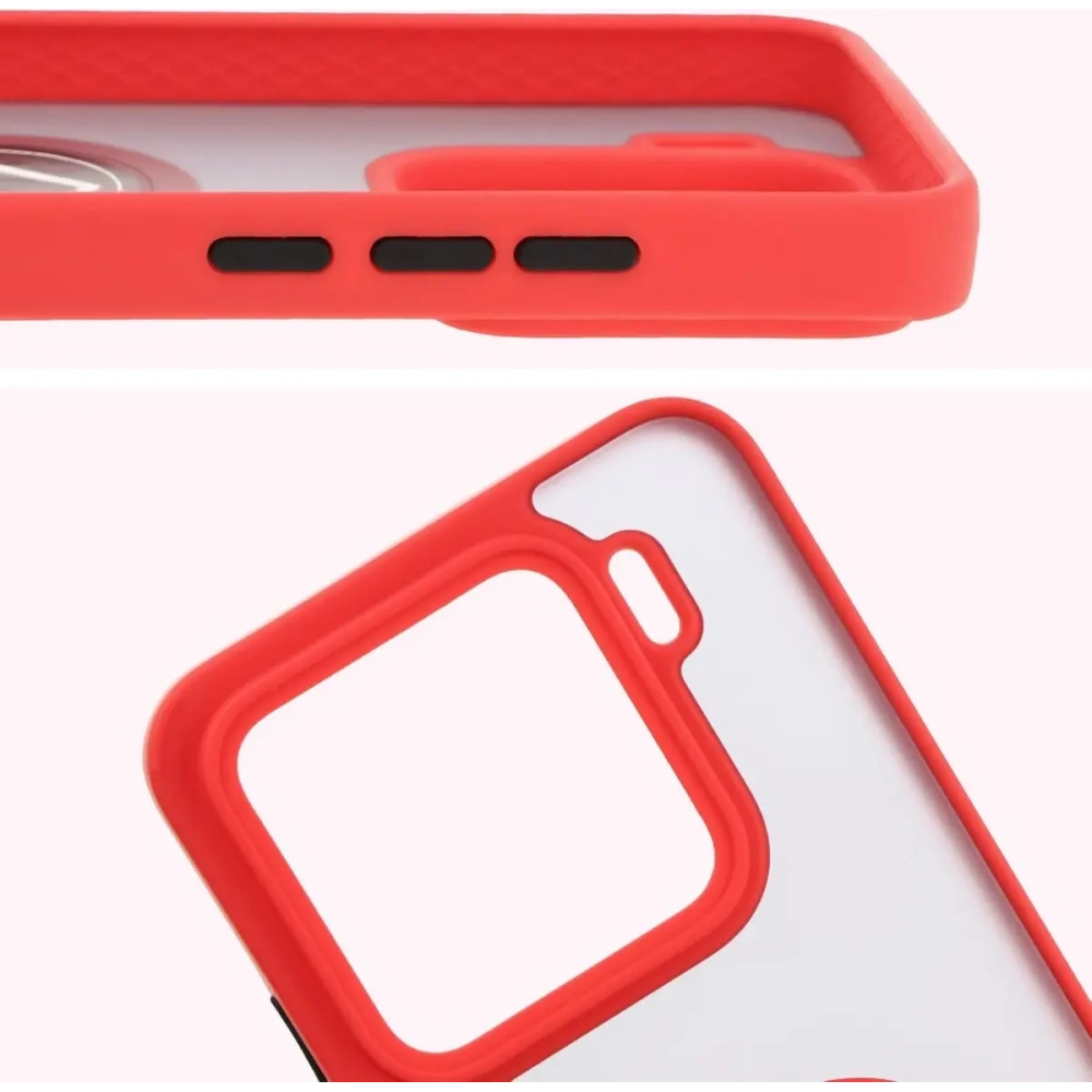 Etui z uchwytem na palec Bizon Case Hybrid Ring do Xiaomi 15 przydymione z czerwoną ramką