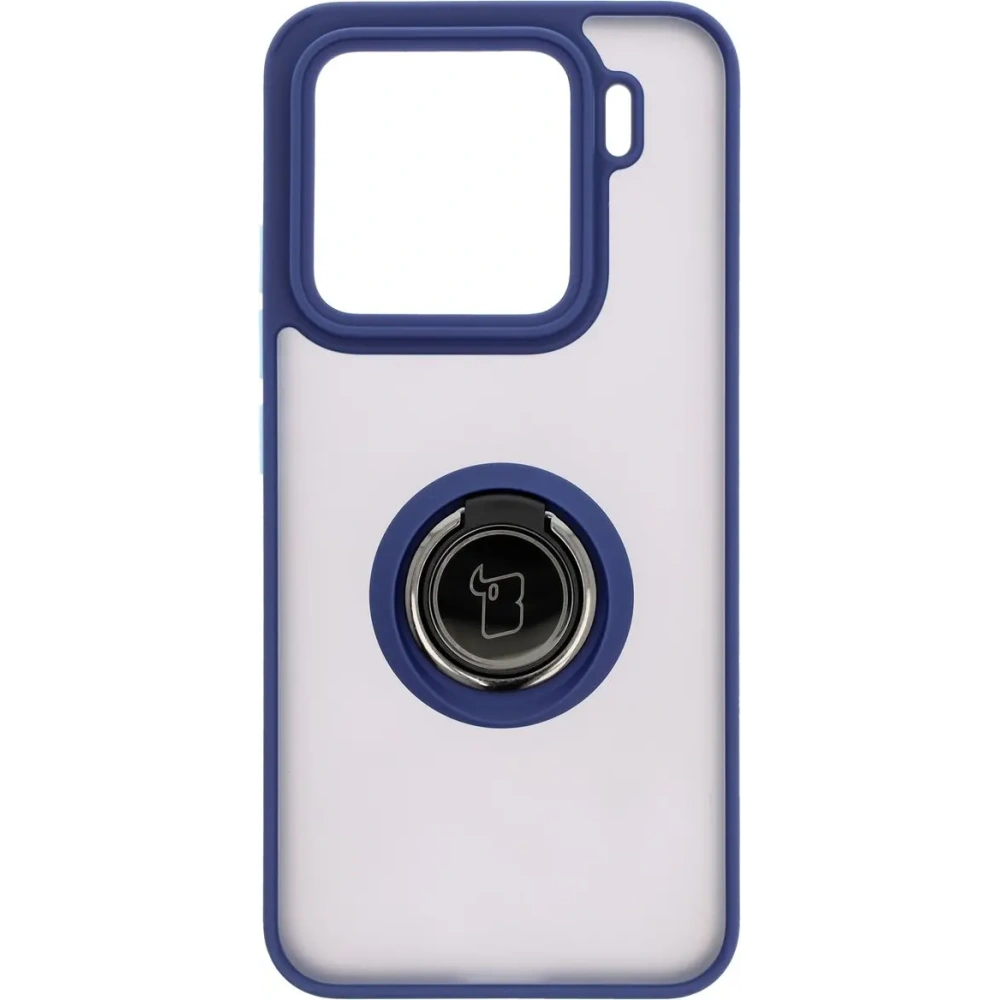 Etui z uchwytem na palec Bizon Case Hybrid Ring do Xiaomi 15 przydymione z granatową ramką