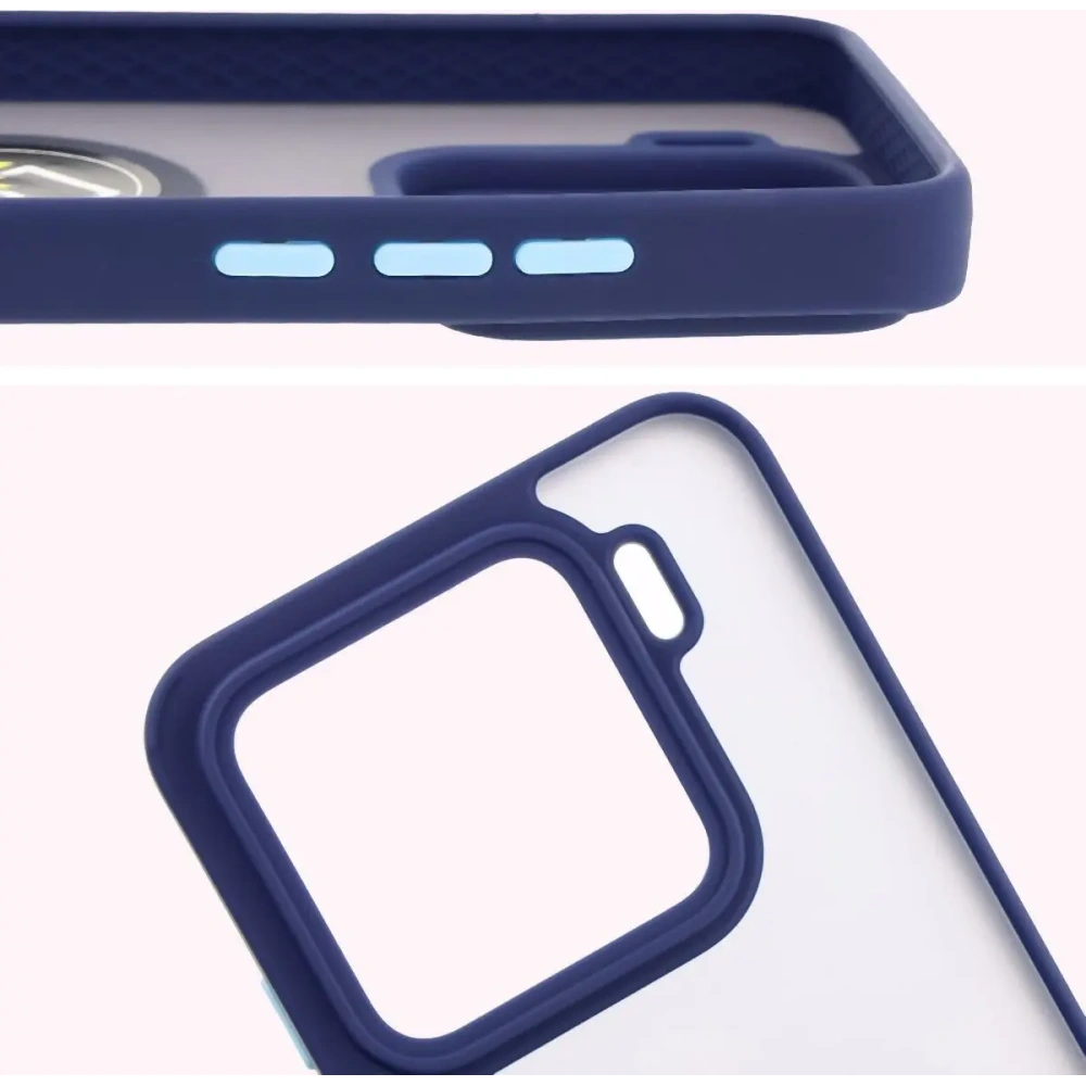 Etui z uchwytem na palec Bizon Case Hybrid Ring do Xiaomi 15 przydymione z granatową ramką