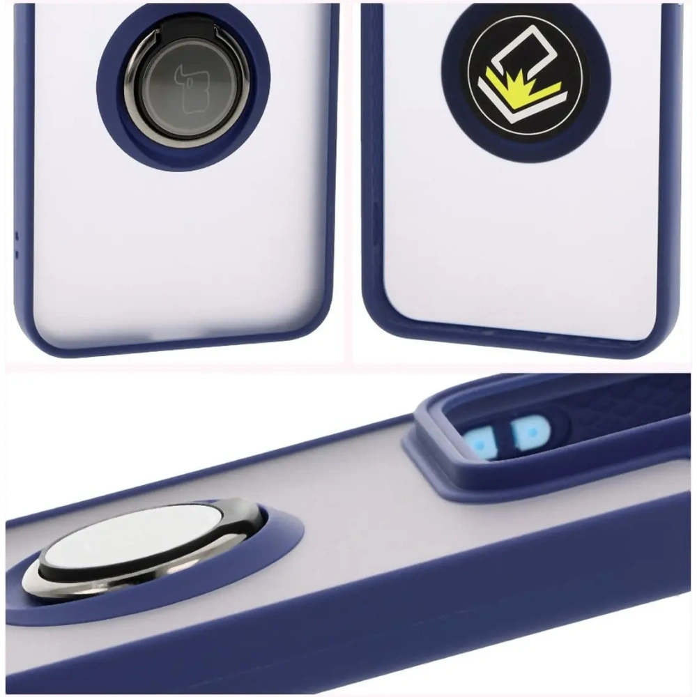 Etui z uchwytem na palec Bizon Case Hybrid Ring do Xiaomi 15 przydymione z granatową ramką