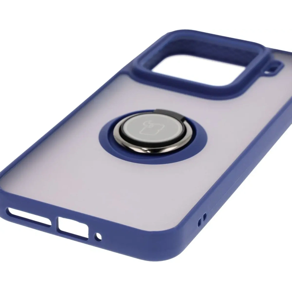 Etui z uchwytem na palec Bizon Case Hybrid Ring do Xiaomi 15 przydymione z granatową ramką