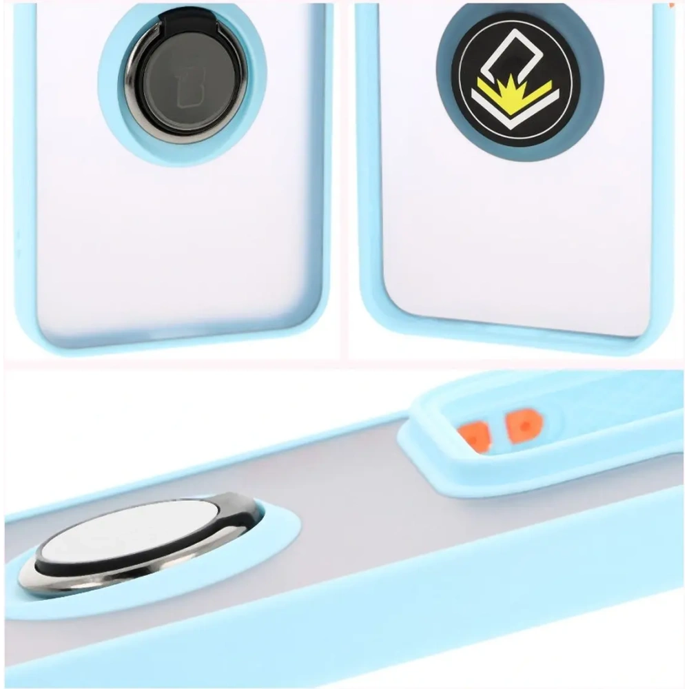 Etui z uchwytem na palec Bizon Case Hybrid Ring do Xiaomi 15 przydymione z jasnoniebieską ramką
