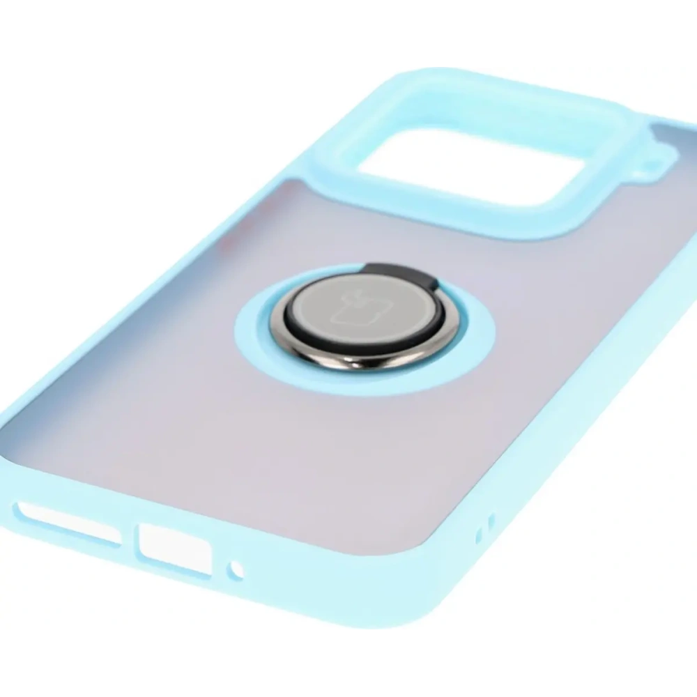Etui z uchwytem na palec Bizon Case Hybrid Ring do Xiaomi 15 przydymione z jasnoniebieską ramką