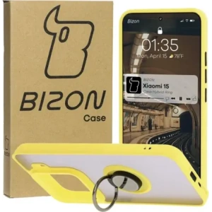 Kup Etui z uchwytem na palec Bizon Case Hybrid Ring do Xiaomi 15 przydymione z żółtą ramką - BIZ8331 - {ean13} - Sklep Home Screen