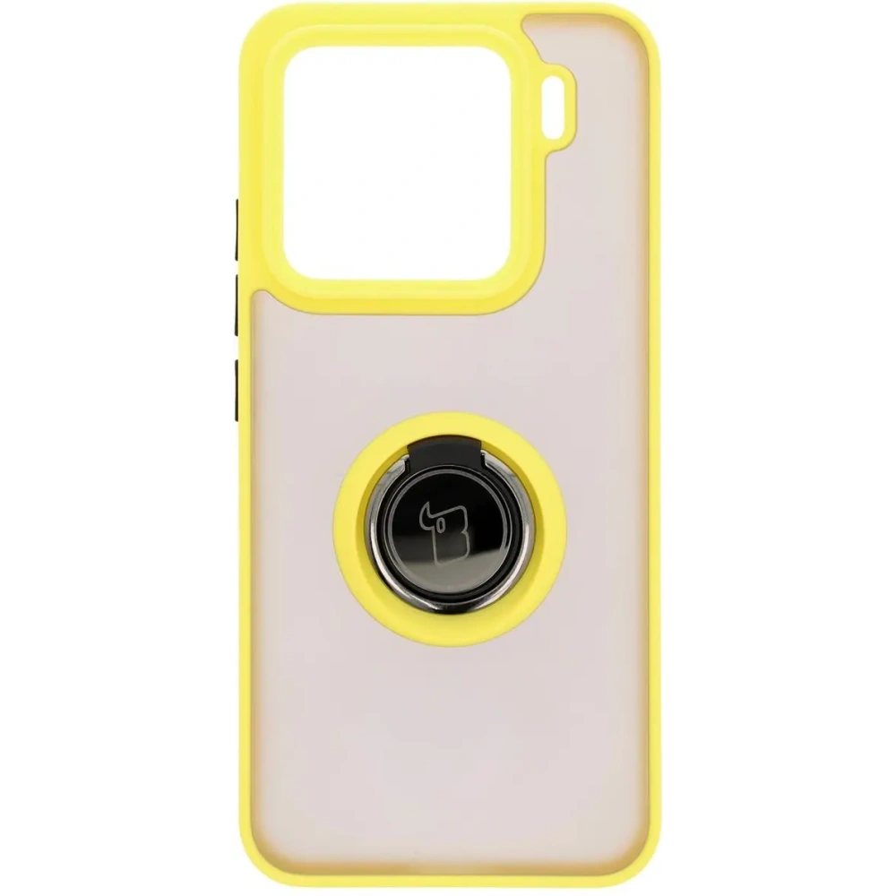 Etui z uchwytem na palec Bizon Case Hybrid Ring do Xiaomi 15 przydymione z żółtą ramką