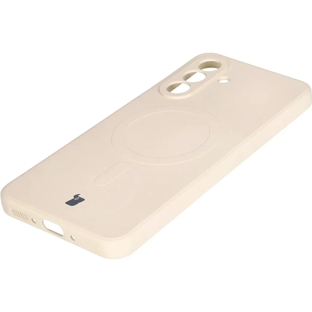 Silikonowe etui z pierścieniem magnetycznym Bizon Case Silicone Magnetic Sq do Samsung Galaxy A26 5G beżowe