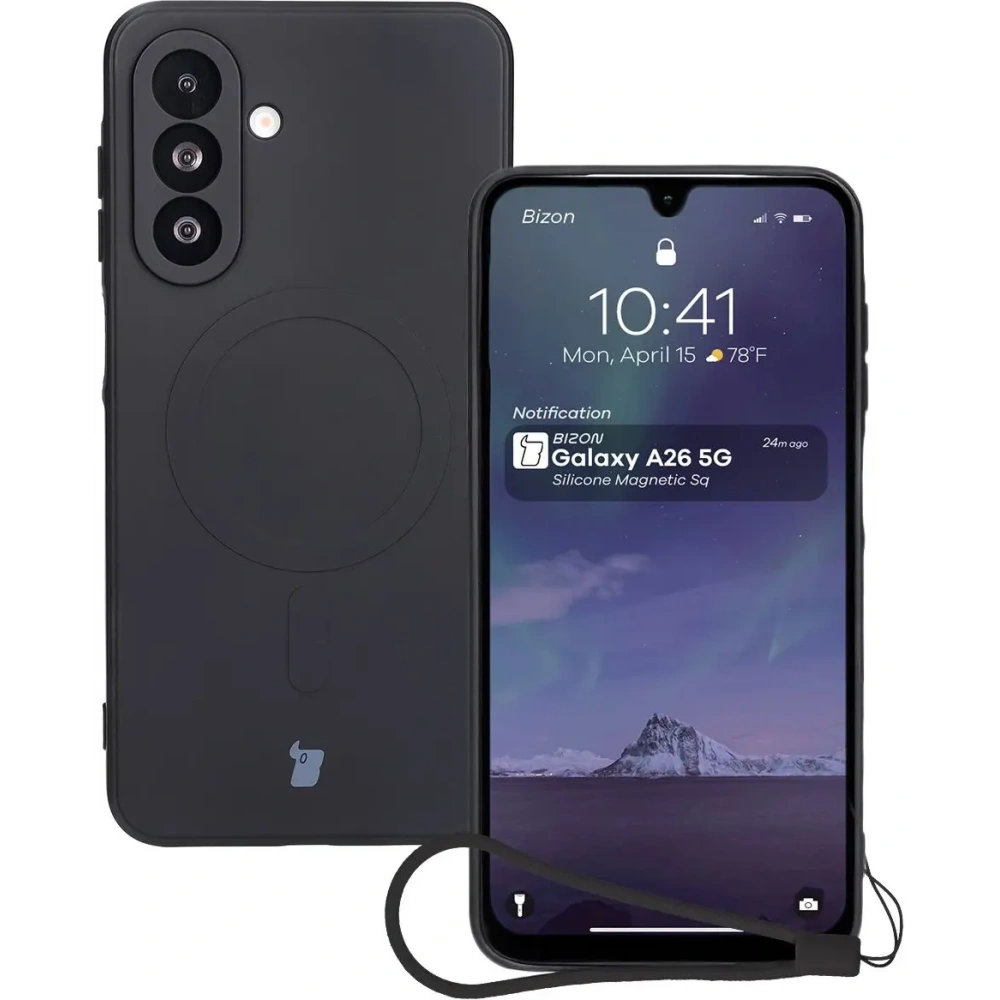 Silikonowe etui z pierścieniem magnetycznym Bizon Case Silicone Magnetic Sq do Samsung Galaxy A26 5G czarne