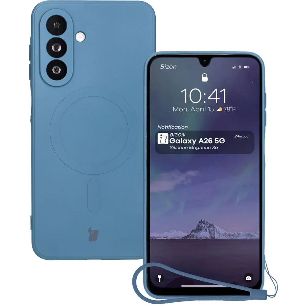 Silikonowe etui z pierścieniem magnetycznym Bizon Case Silicone Magnetic Sq do Samsung Galaxy A26 5G granatowe