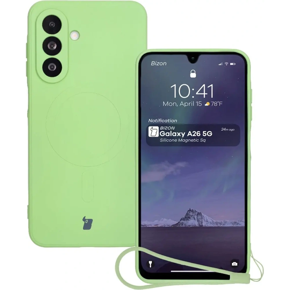 Silikonowe etui z pierścieniem magnetycznym Bizon Case Silicone Magnetic Sq do Samsung Galaxy A26 5G jasnozielone