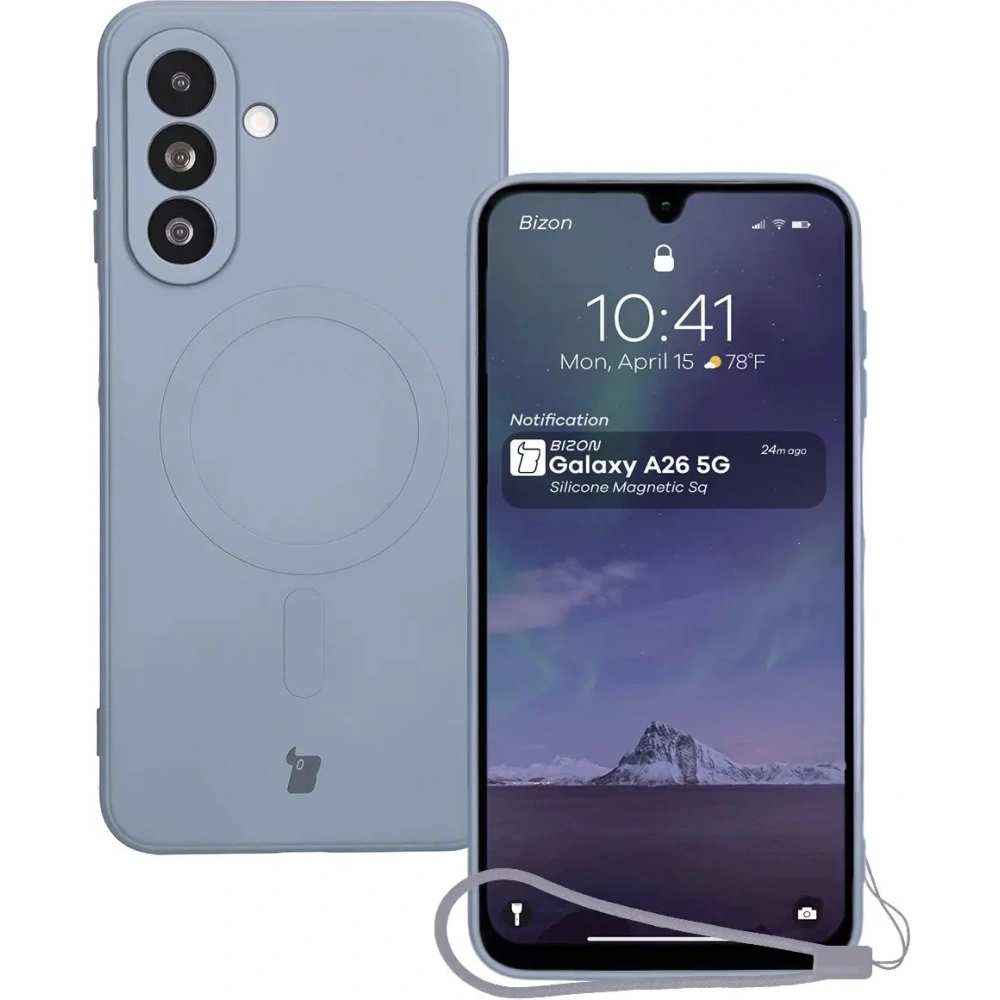 Silikonowe etui z pierścieniem magnetycznym Bizon Case Silicone Magnetic Sq do Samsung Galaxy A26 5G szare