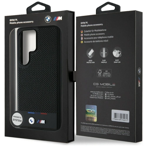 Kup BMW Leder Tricolor Stripe MagSafe Samsung Galaxy S25 Ultra schwarz - BMW808 - {ean13} - Sklep Home Screen