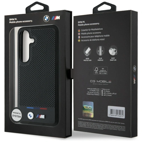 Kup BMW Piele Tricolor Stripe MagSafe Samsung Galaxy S25+ Plus negru - BMW809 - {ean13} - Sklep Home Screen
