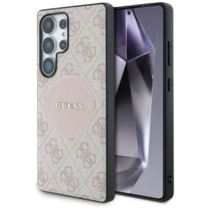 Etui Guess 4G Round Patch Classic Logo MagSafe pro Samsung Galaxy S25 Ultra růžové