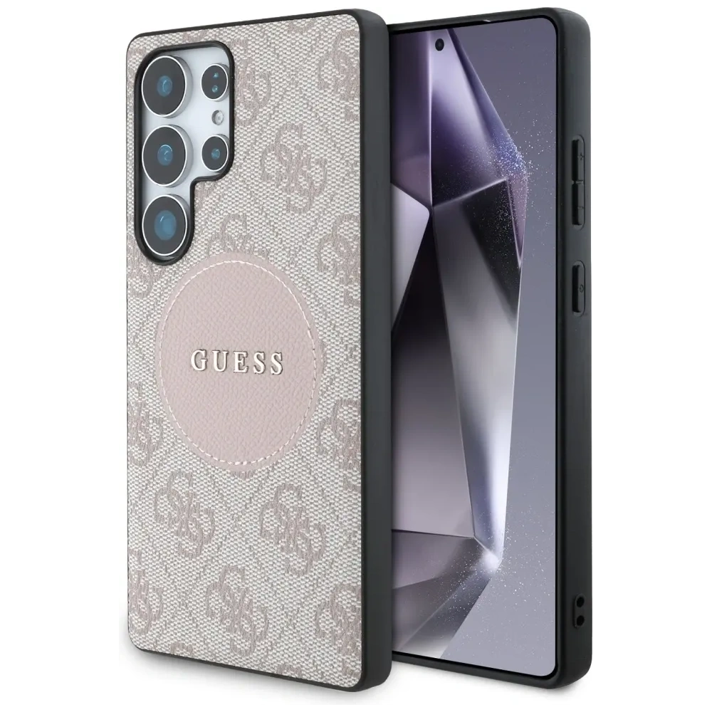 Etui Guess 4G Round Patch Classic Logo MagSafe do Samsung Galaxy S25 Ultra różowy